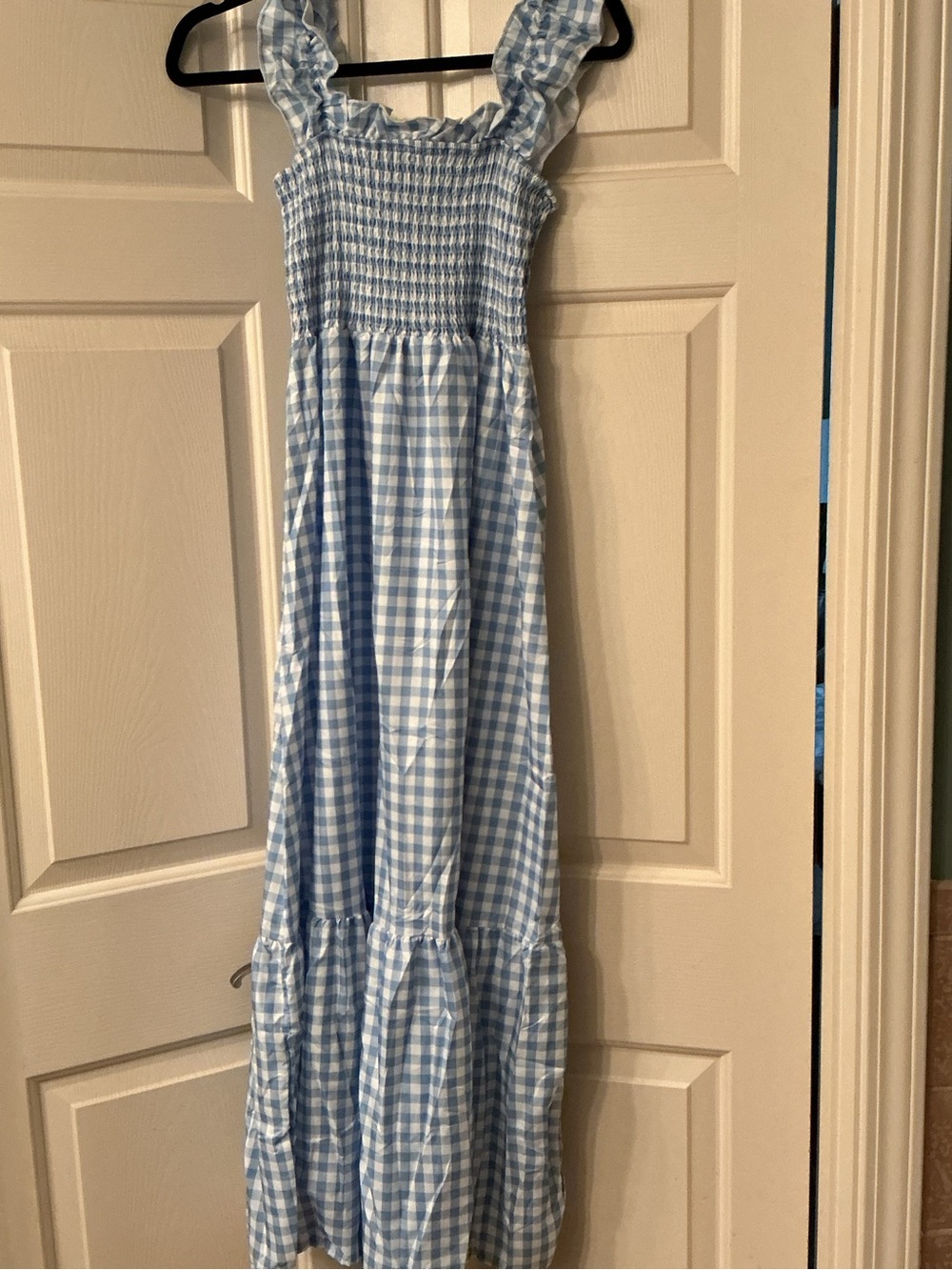 Blue Gingham Smocked Maxi Dress for Kids - Picture 3 of 4